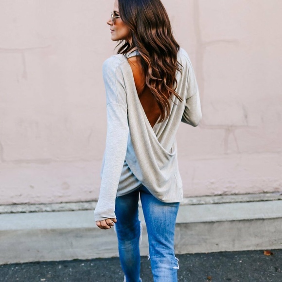 ( ALMOST GONE )BACKLESS LONG SLEEVE TEE SHIRT - Picture 4 of 6